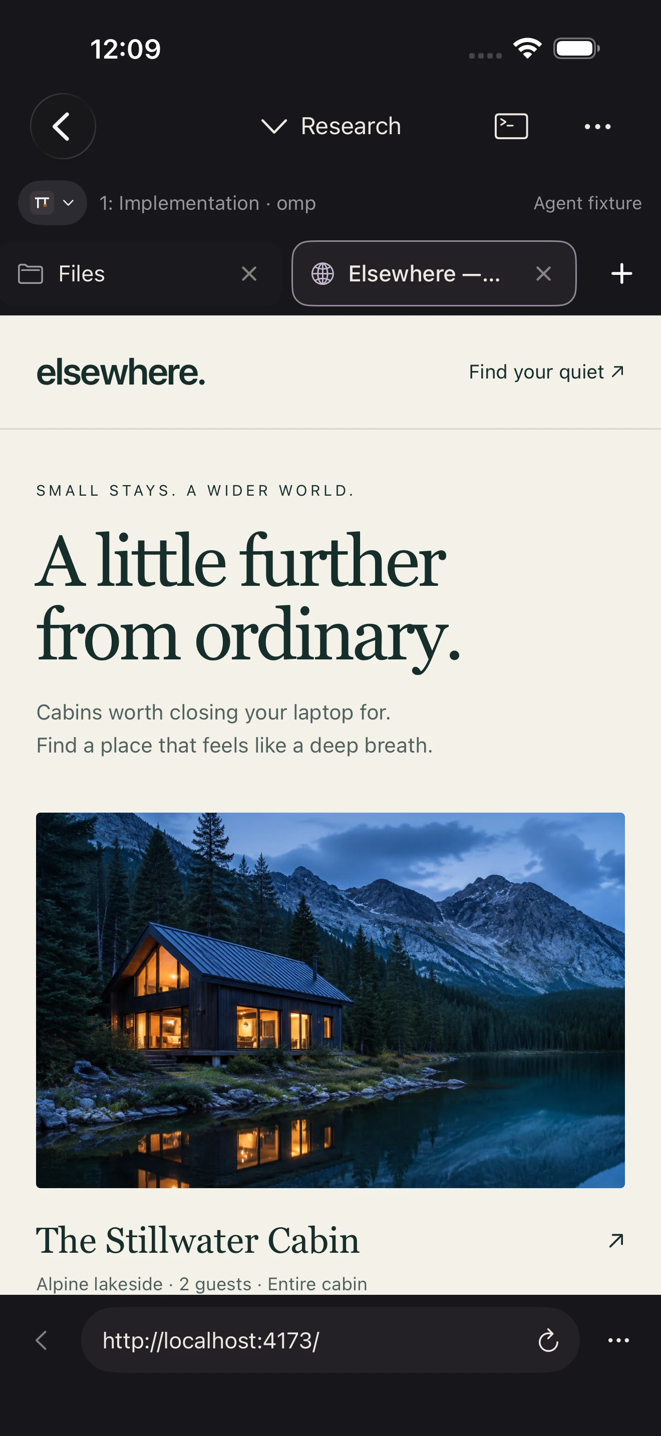 Cavreno’s native workspace with a web browser and file tabs beside the terminal.