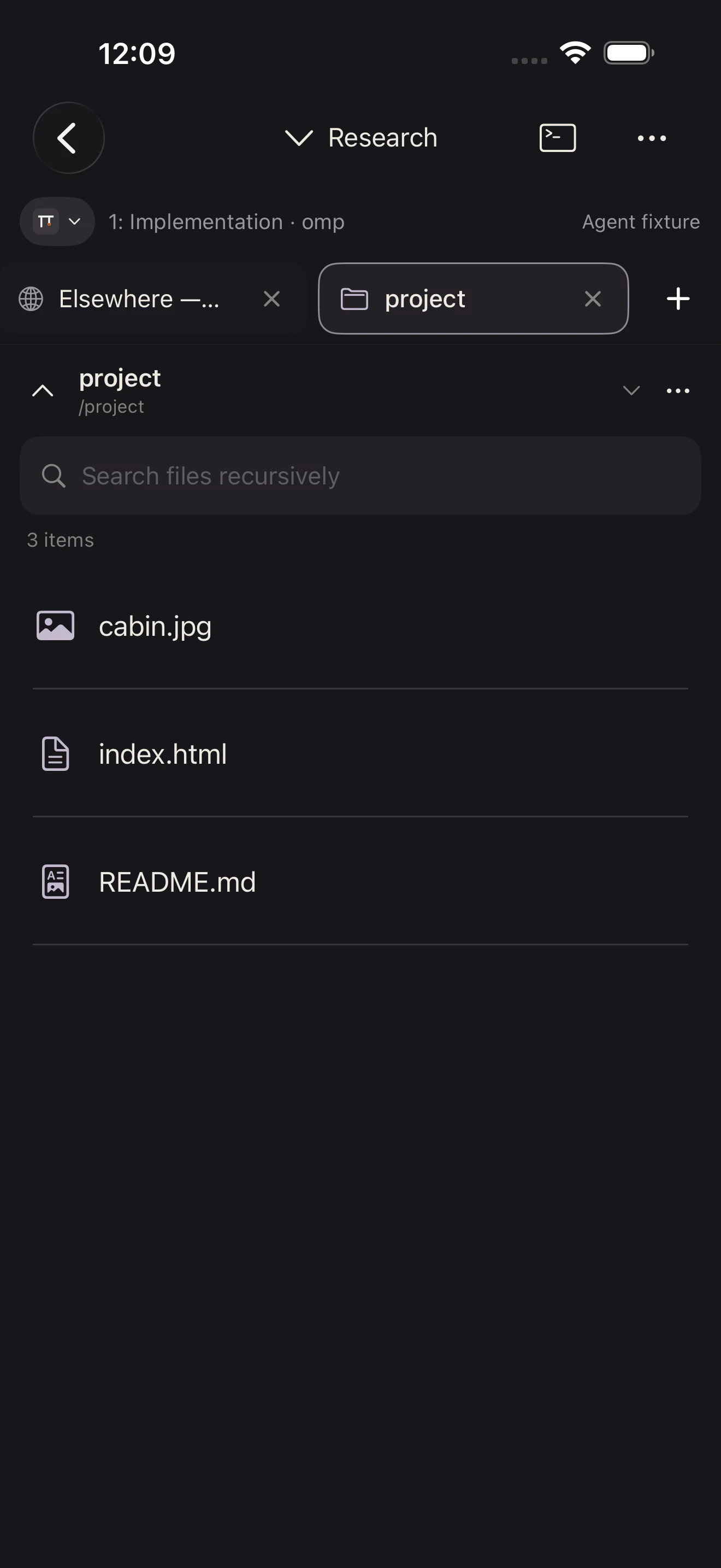 The Cavreno workspace file explorer with the cabin artwork and project source files.